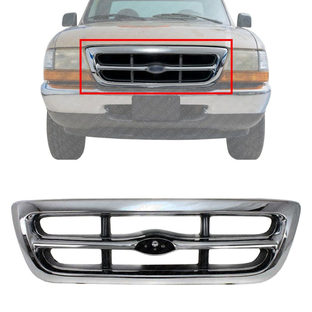 Grille Assembly Chrome Shell / Painted Gray Insert For 98-00 Ford Ranger 2WD XLT