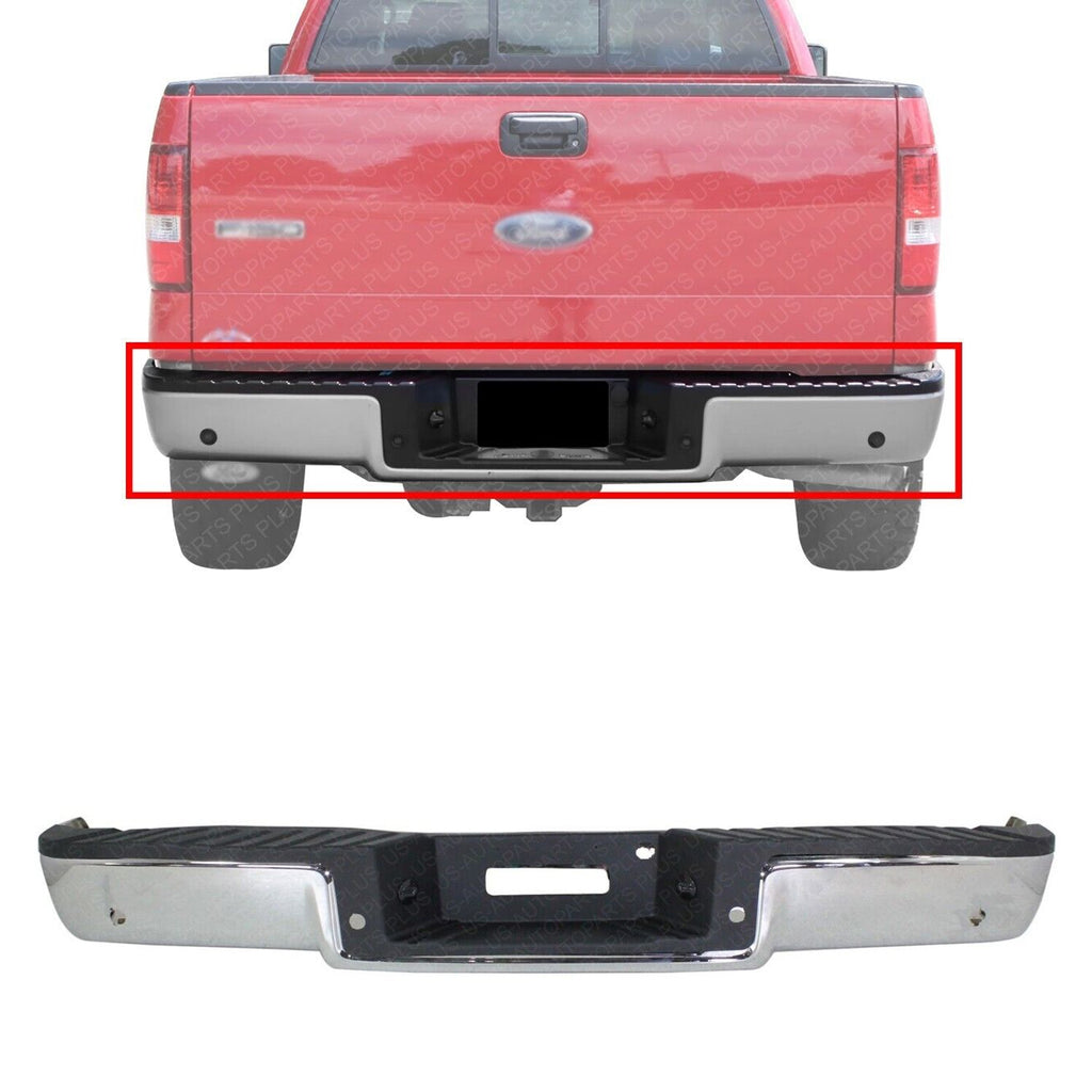 Rear Step Bumper Chrome Steel with Object Sensor Holes For 2006-2008 Ford F-150