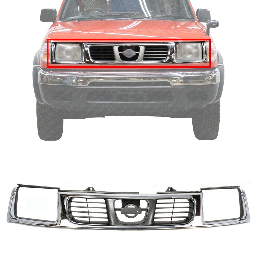 Front Grille Assembly Chrome Shell / Black Insert For 1998-2000 Nissan Frontier