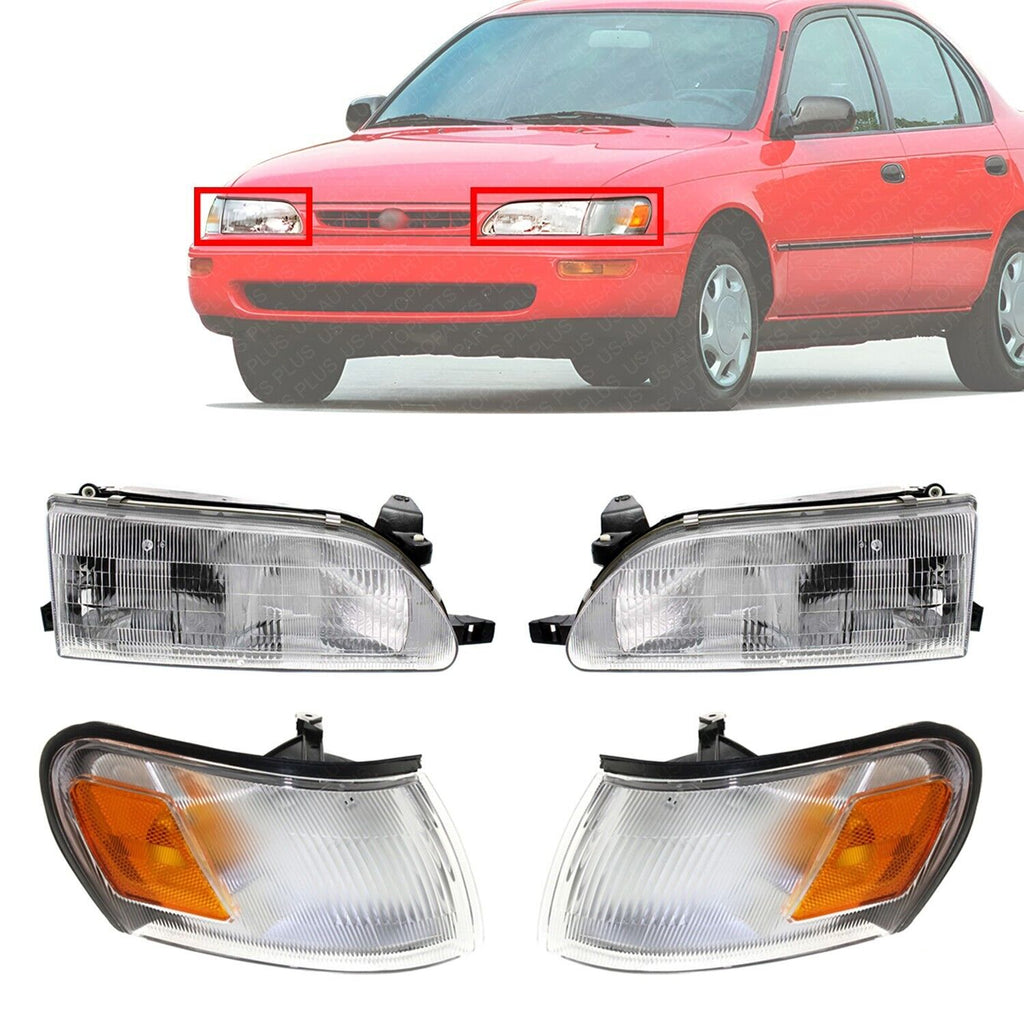 Headlights + Corner Lamps Assembly Left & Right Side For 1993-97 Toyota Corolla