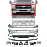 Front Bumper Kit + Grille + Brackets Set For 2011-14 Chevy Silverado 2500HD 3500