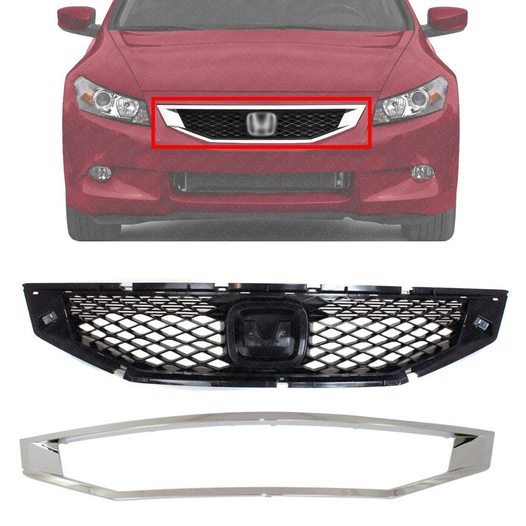 Grille Assembly Paintable + Chrome Molding For 2008-2010 Honda Accord Coupe