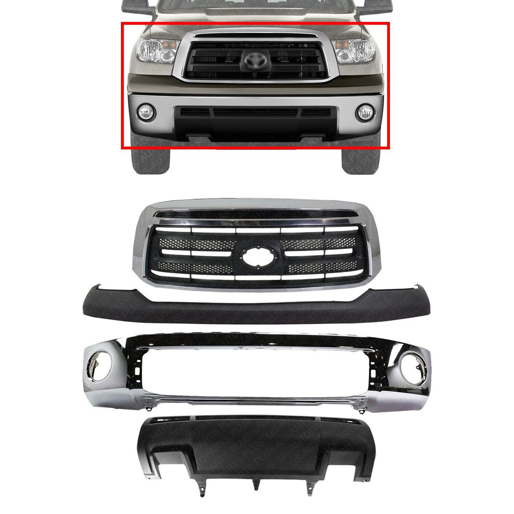 Front Bumper Chrome Steel Kit + Grille Assembly For 2007-2013 Toyota Tundra Base