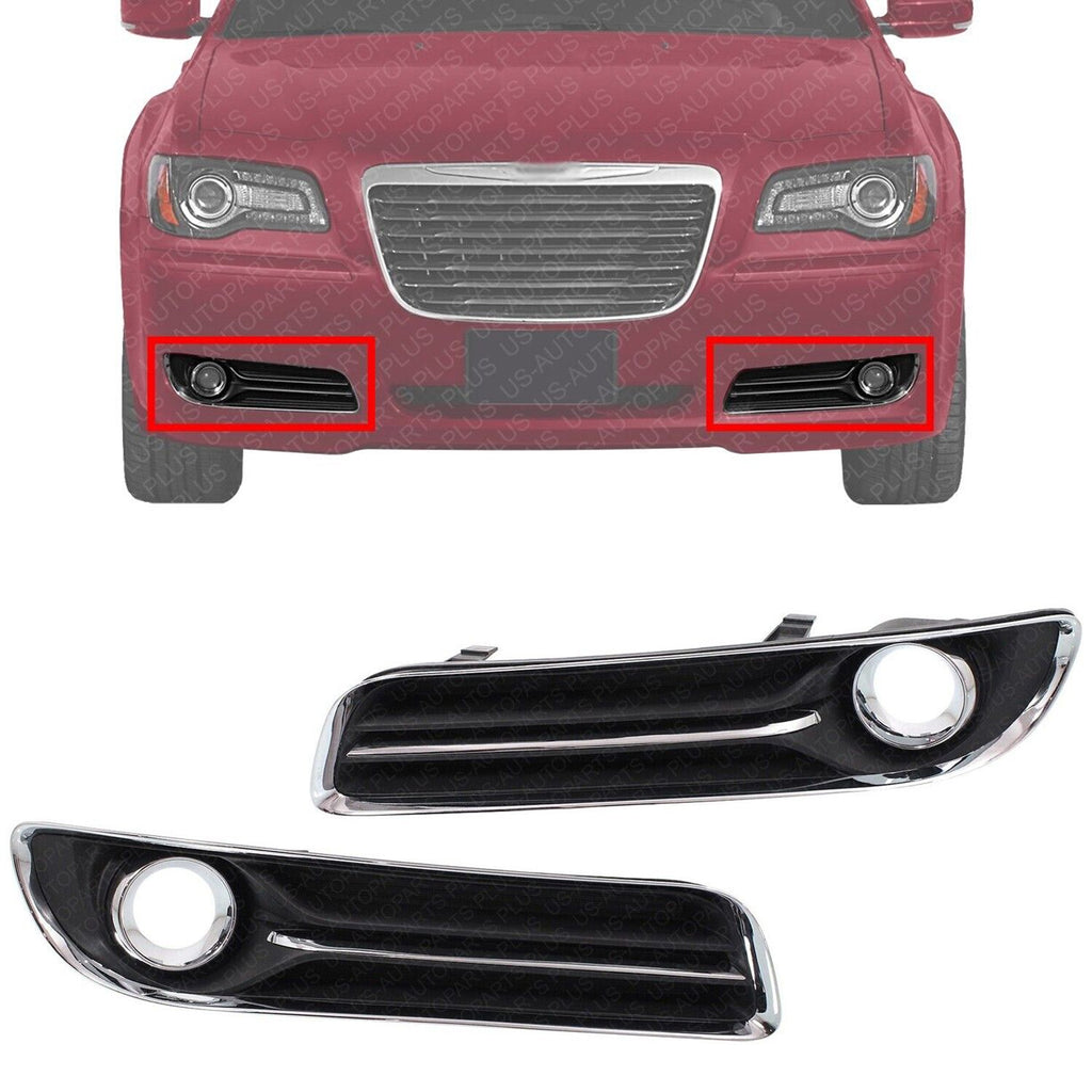 Front Fog Bezels Trim Black with Chrome Molding LH&RH For 2011-2014 Chrysler 300