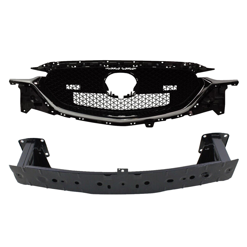 Front Bumper Reinforcement Steel + Grille Assembly Textured For 2017-2021 Mazda CX-5