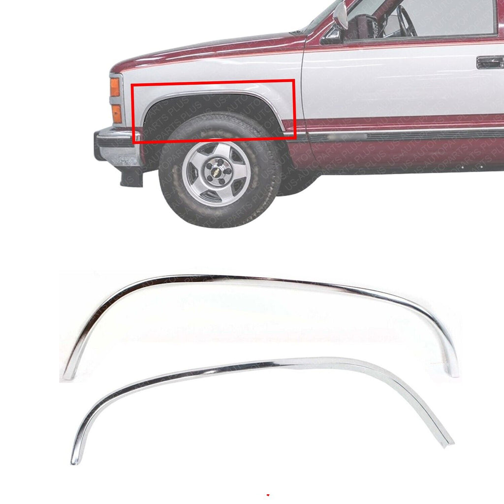 Front Fender Chrome Moldings Trim LH&RH For 1988-2000 Chevrolet & GMC C/K Series