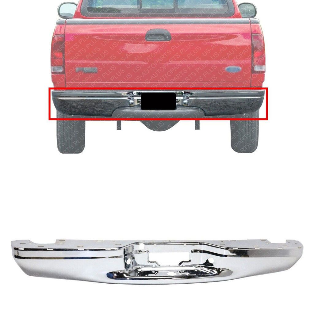 Rear Step Bumper Face Bar Chrome Steel For 1997-2004 Ford F-150 / 1997 F-250