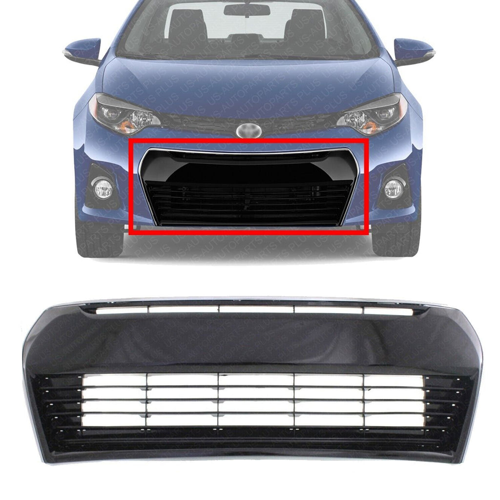 Front Bumper Grille Painted Black with Chrome Trim For 2014-2016 Toyota Corolla