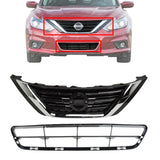 Front Bumper Upper & Lower Grille Assembly For 2016-2018 Nissan Altima Sedan