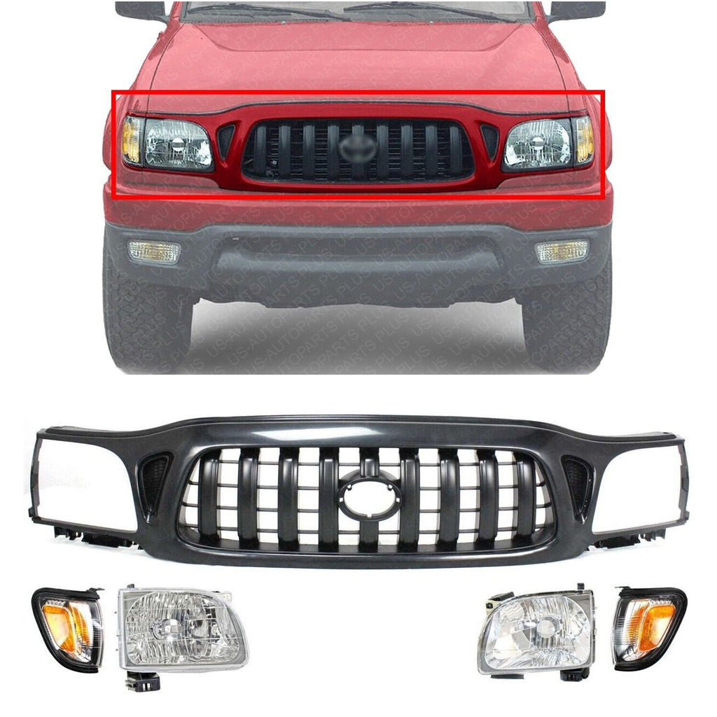 Grille Assembly Paintable+Headlights+Corner Lights For 2001-04 Toyota Tacoma 4WD