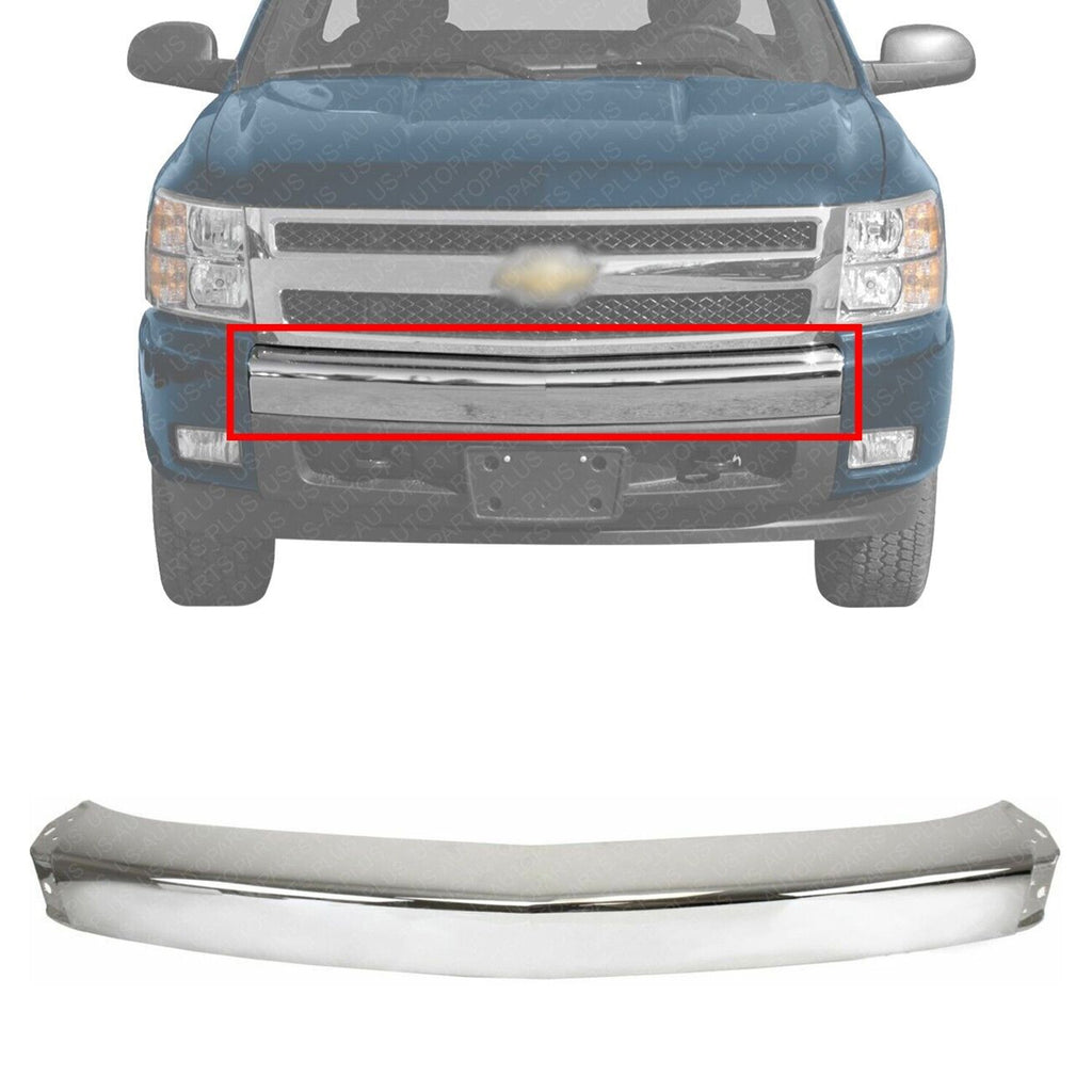 Front Bumper Chrome Steel For 2007-2013 Chevy Silverado 1500 / 07-10 2500HD 3500