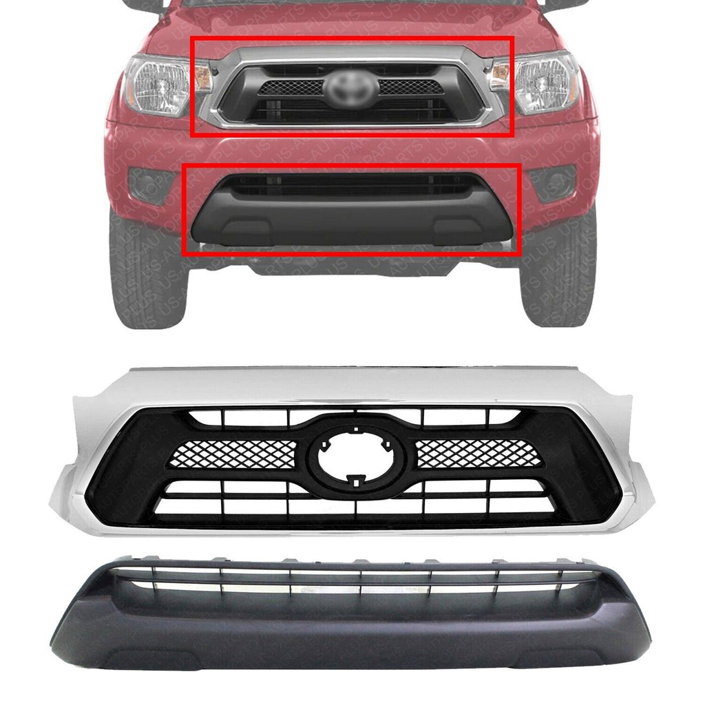 Front Bumper Upper & Lower Grille Assembly For 2012-2015 Toyota Tacoma