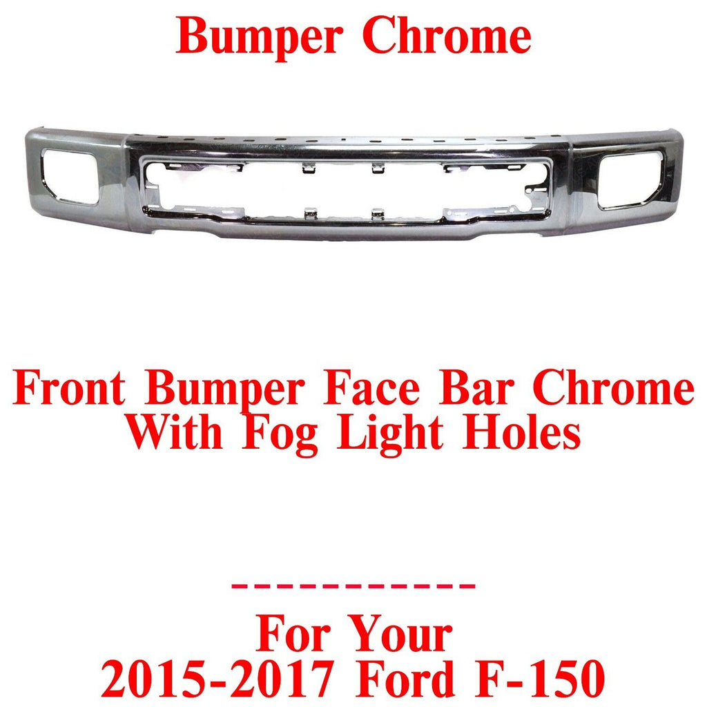Front Bumper Face Bar Chrome Steel With Fog Light Holes For 2015 - 2017 Ford F - 150 - US AUTO PARTS PLUS