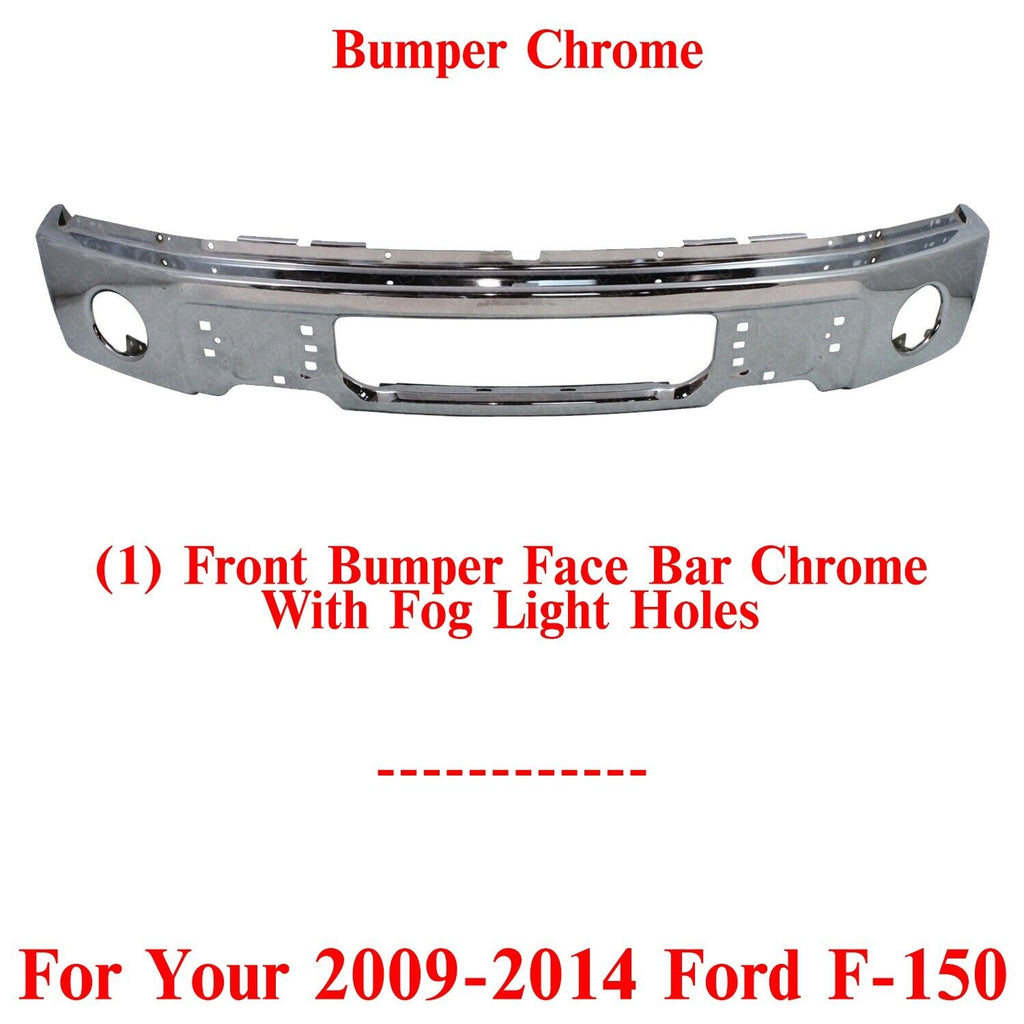 Front Bumper Face Bar Chrome With Fog Light Holes For 2009 - 2014 Ford F - 150 - US AUTO PARTS PLUS