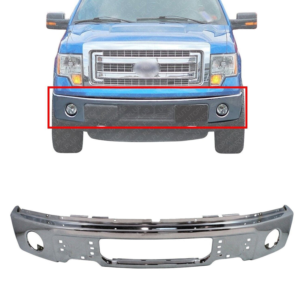Front Bumper Face Bar Chrome With Fog Light Holes For 2009 - 2014 Ford F - 150 - US AUTO PARTS PLUS