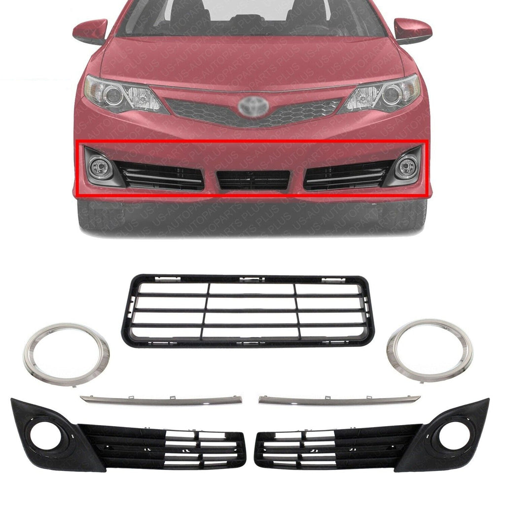Front Bumper Grille Textured + Fog Bezels Trim Kit For 2012 - 2014 Toyota Camry - US AUTO PARTS PLUS
