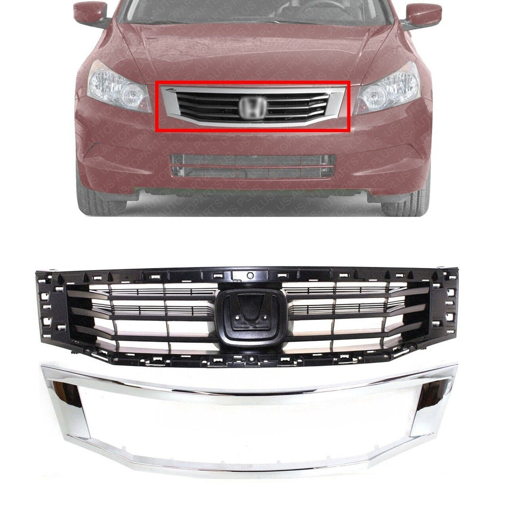 Front Grille Assembly Paintable +Chrome Molding For 2008 - 2010 Honda Accord Sedan - US AUTO PARTS PLUS
