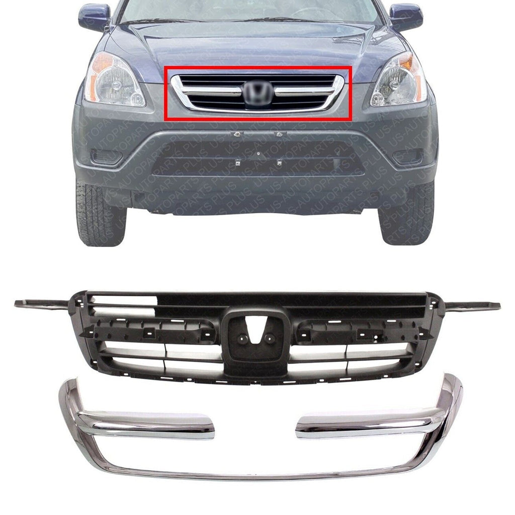 Grille Insert Textured Gray + Chrome Molding Outer For 2002 - 2004 Honda CR - V - US AUTO PARTS PLUS