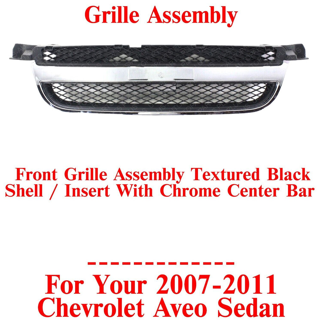 Front Grille Assembly Textured Shell / Insert For 2007-2011 Chevrolet Aveo Sedan