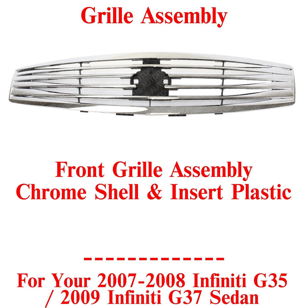 Grille Chrome Shell & Insert For 2007-08 Infiniti G35 / 2009 Infiniti G37 Sedan