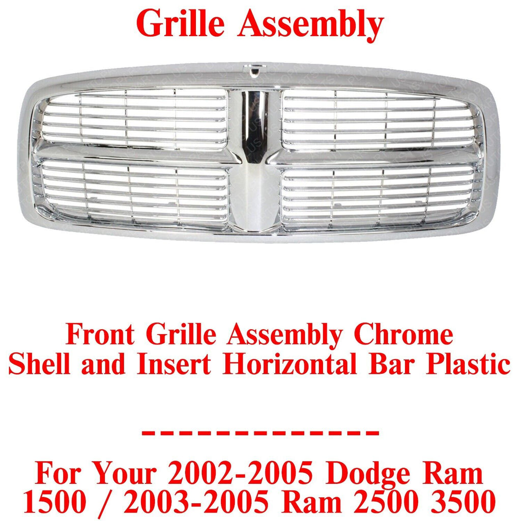Grille Assembly Chrome Shell &Insert For 2002-05 Dodge Ram 1500 /03-05 2500 3500