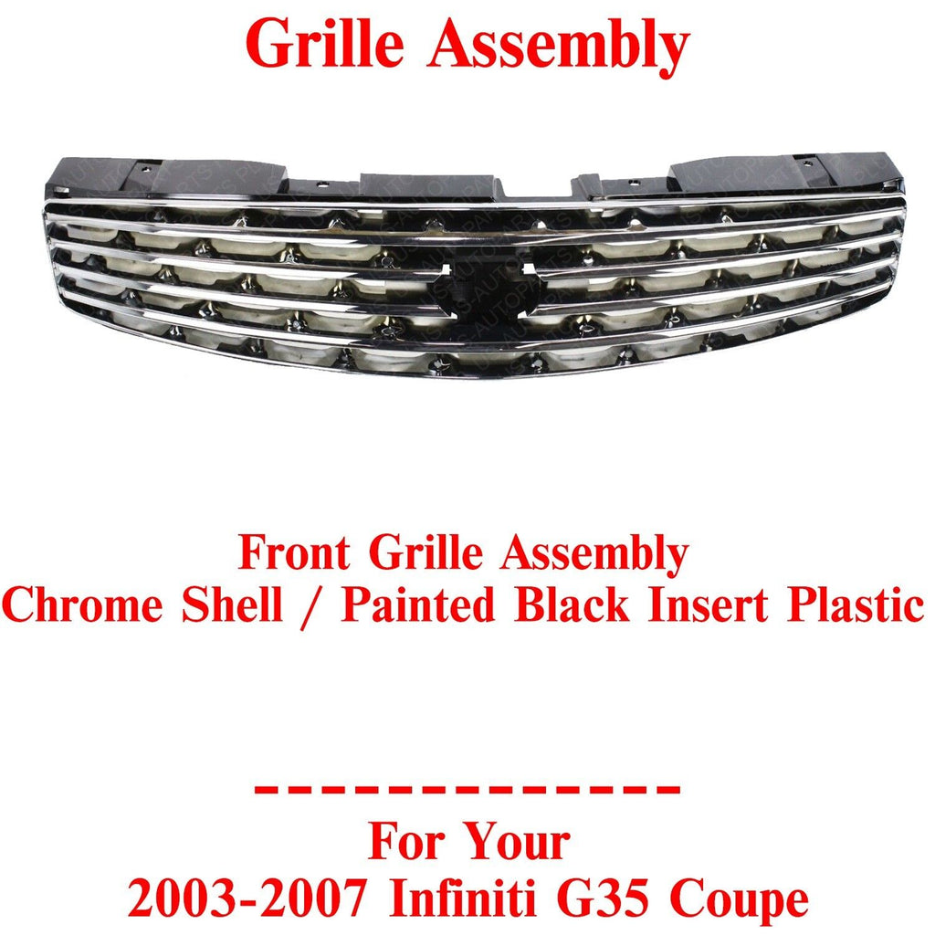 Front Grille Assembly Chrome Shell/Black Insert For 2003-2007 Infiniti G35 Coupe