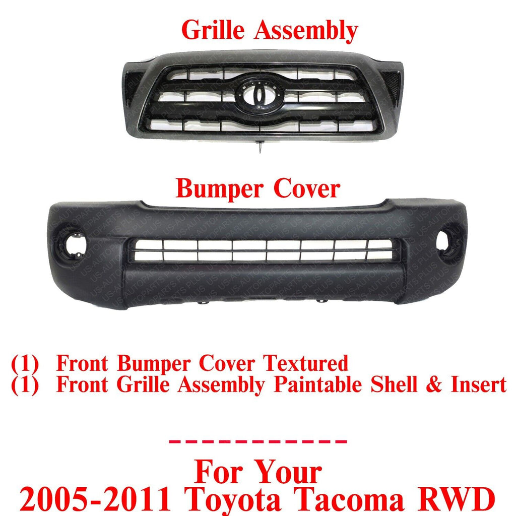 Front Bumper Cover Textured + Grille Assembly For 2005-2011 Toyota Tacoma RWD