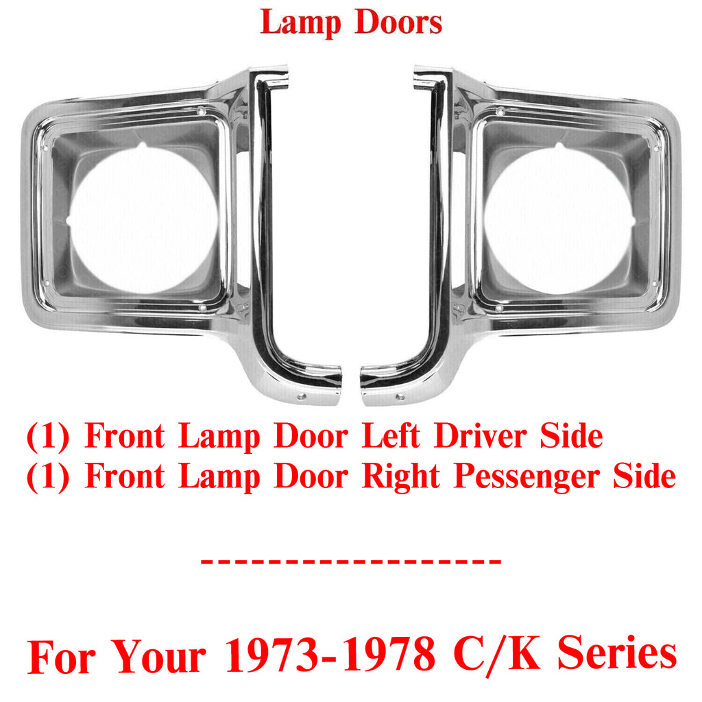 Head Lamp Door Chrome Round Left & Right Side For 1973-1978 C/K Series