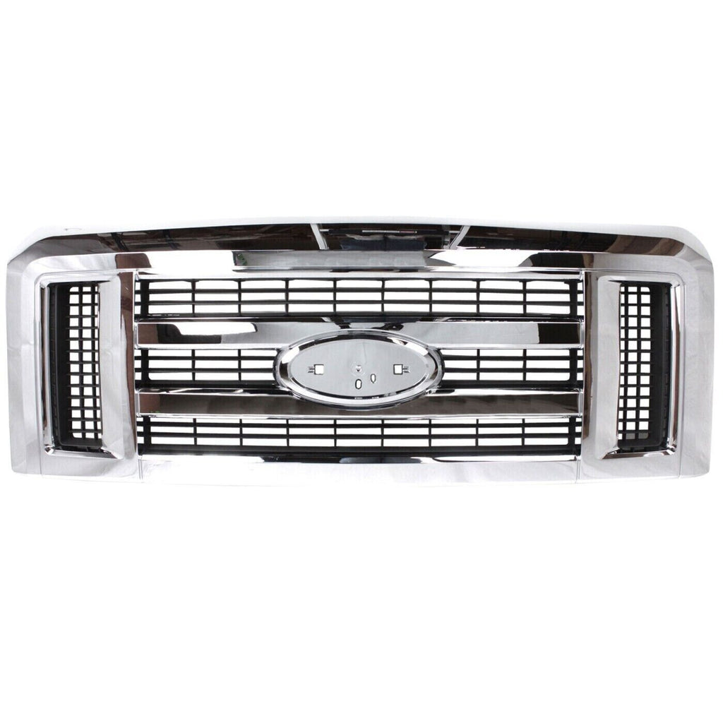 Grille Assembly Chrome Plastic For 2008-2014 Ford E-150 E-250/ 08-21 E-350 E-450