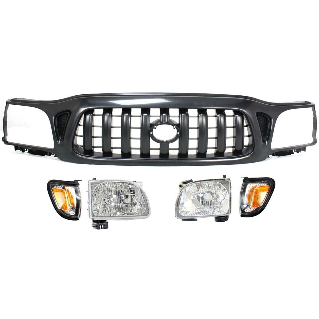 Grille Assembly Paintable+Headlights+Corner Lights For 2001-04 Toyota Tacoma 4WD