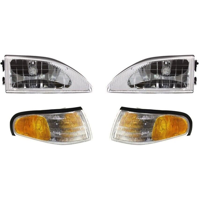 Headlights Assembly + Corner Lights For 1994-1998 Ford Mustang SVT Cobra Models