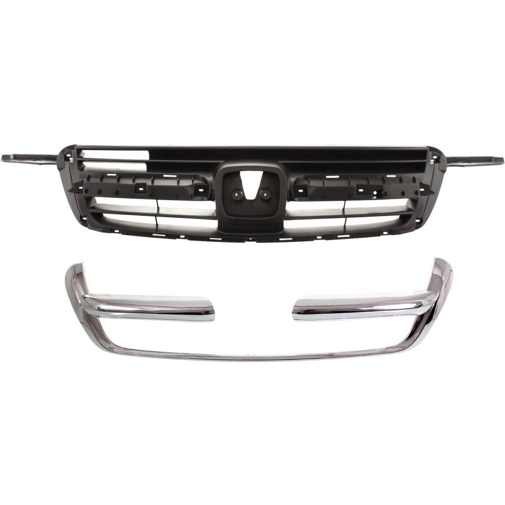 Grille Insert Textured Gray + Chrome Molding Outer For 2002-2004 Honda CR-V