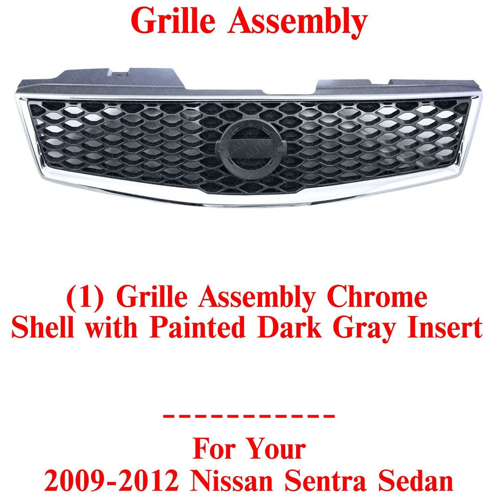 Front Grille Assembly Chrome Shell For 2009-2012 Nissan Sentra Sedan