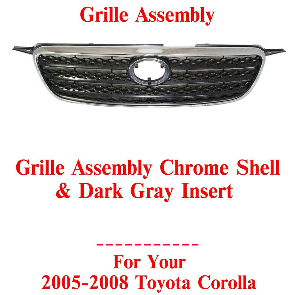 Grille Assembly Chrome Shell / Dark Gray Insert For 2005-2008 Toyota Corolla
