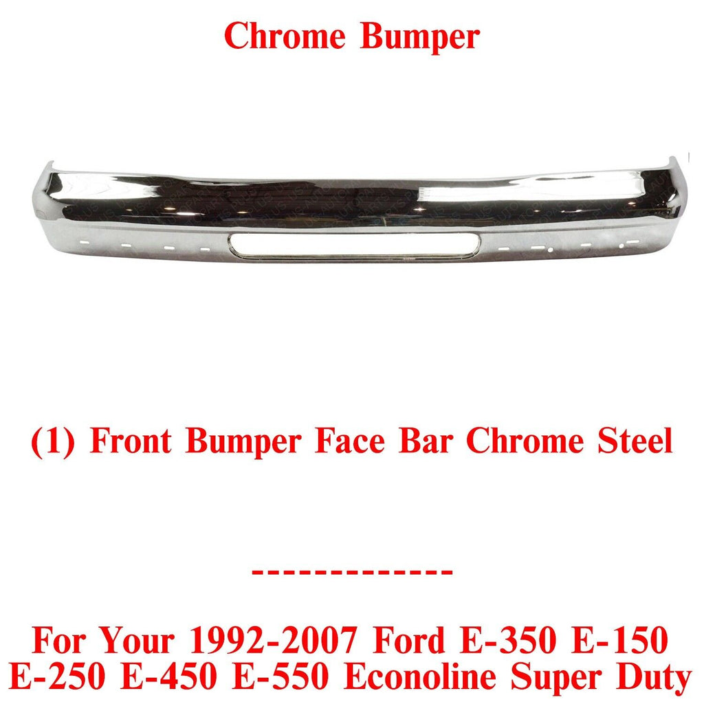 Front Bumper Chrome For 1992-2007 Ford E-150 E-250 E-350 E-450 E-550 Super Duty