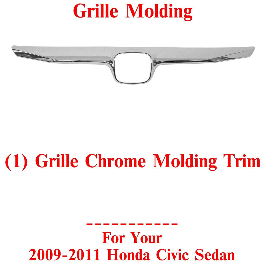 Upper Grille Chrome Molding For 2009-2011 Honda Civic Sedan 1.3L 1.8L Engine