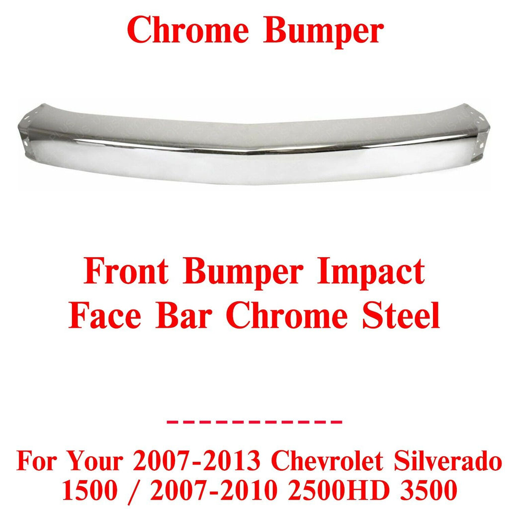 Front Bumper Chrome Steel For 2007-2013 Chevy Silverado 1500 / 07-10 2500HD 3500