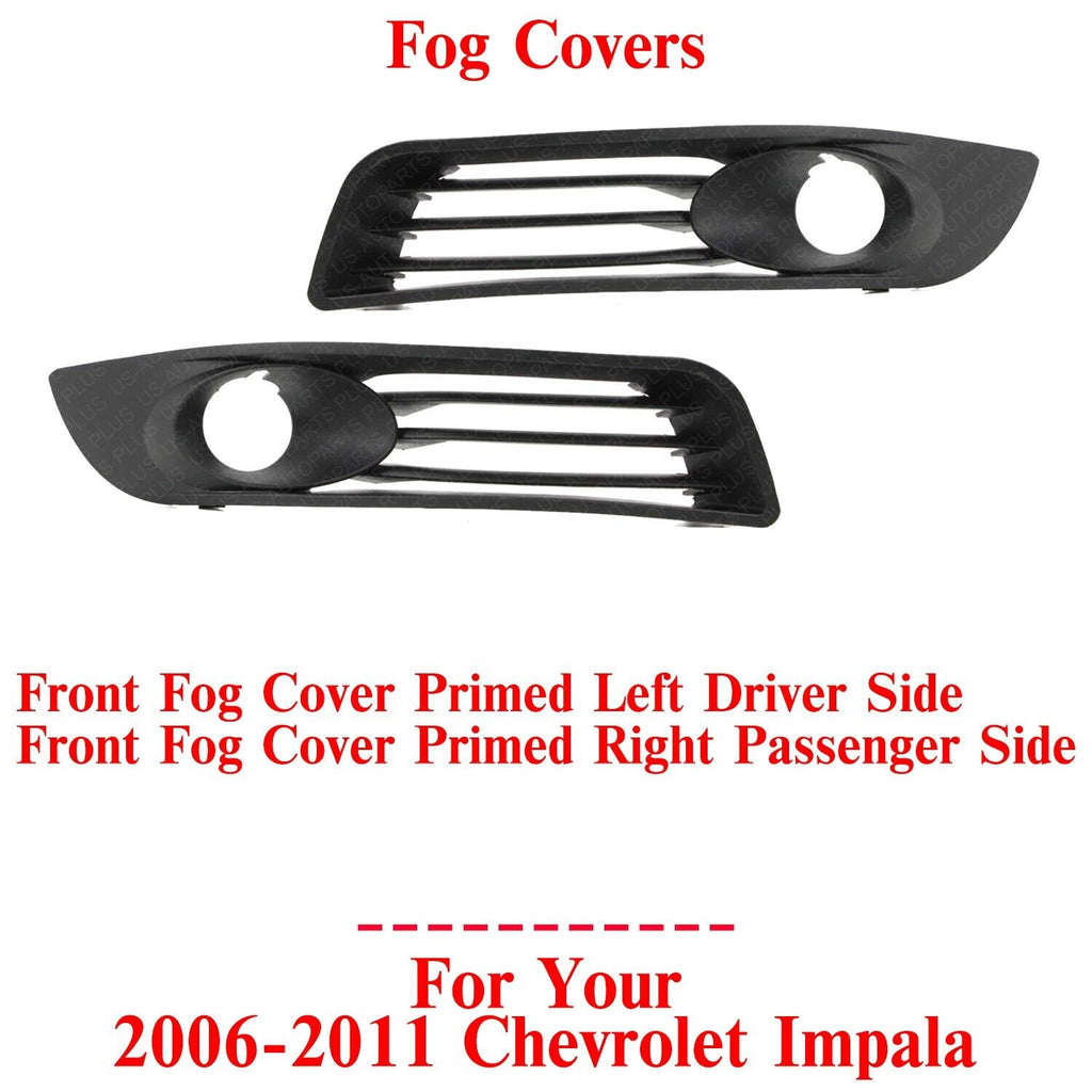 Front Fog Covers Primed Left & Right Side For 2006-2011 Chevrolet Impala
