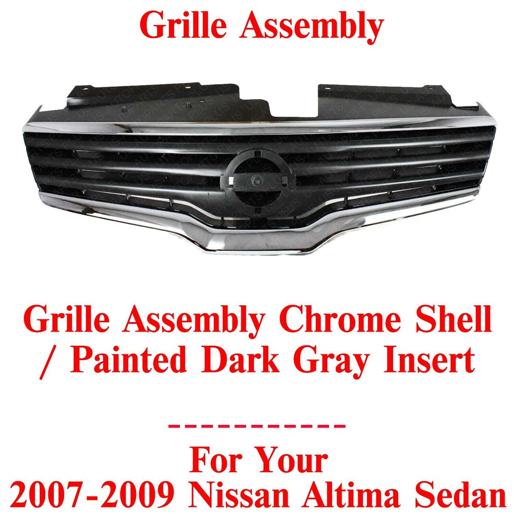 Grille Assembly Chrome Shell W/ Emblem Provision For 2007-09 Nissan Altima Sedan