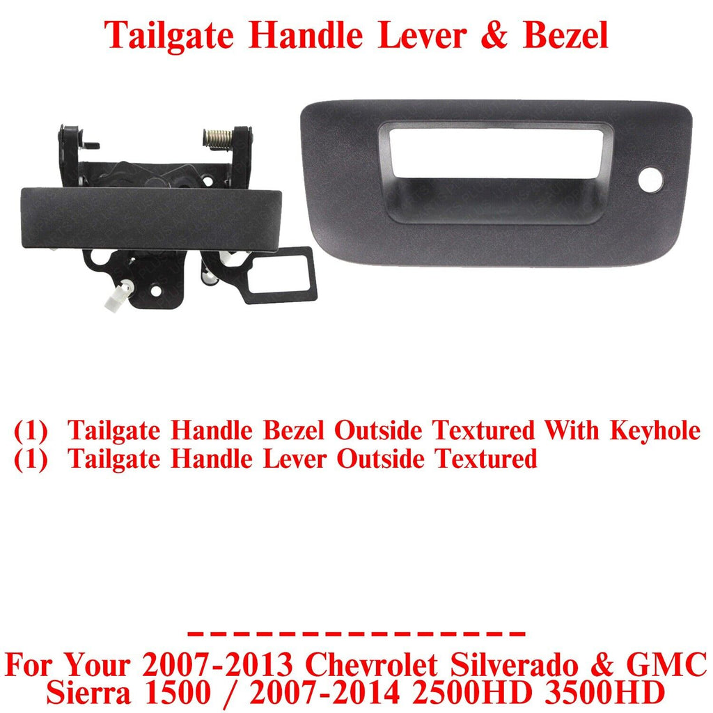Tailgate Handle Lever & Bezel w/ Lock Hole Textured For 2007-14 Silverado/Sierra