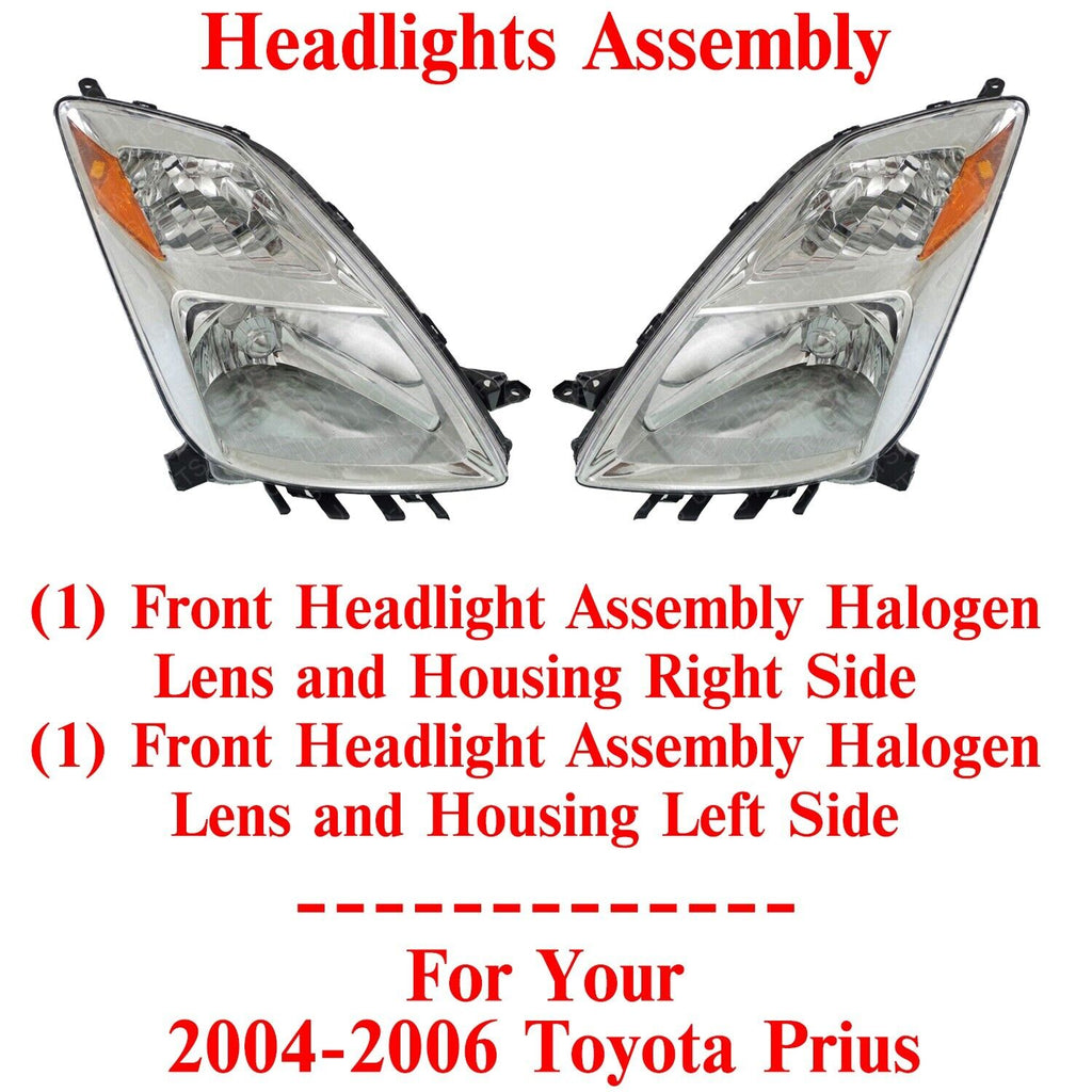 Front Headlights Assembly Halogen Left & Right Side For 2004-2006 Toyota Prius