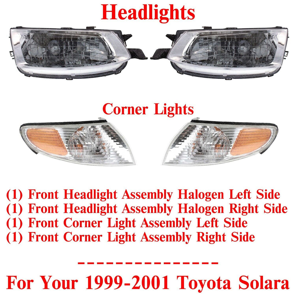 Headlights Assembly Halogen + Corner Lights LH & RH For 1999-2001 Toyota Solara