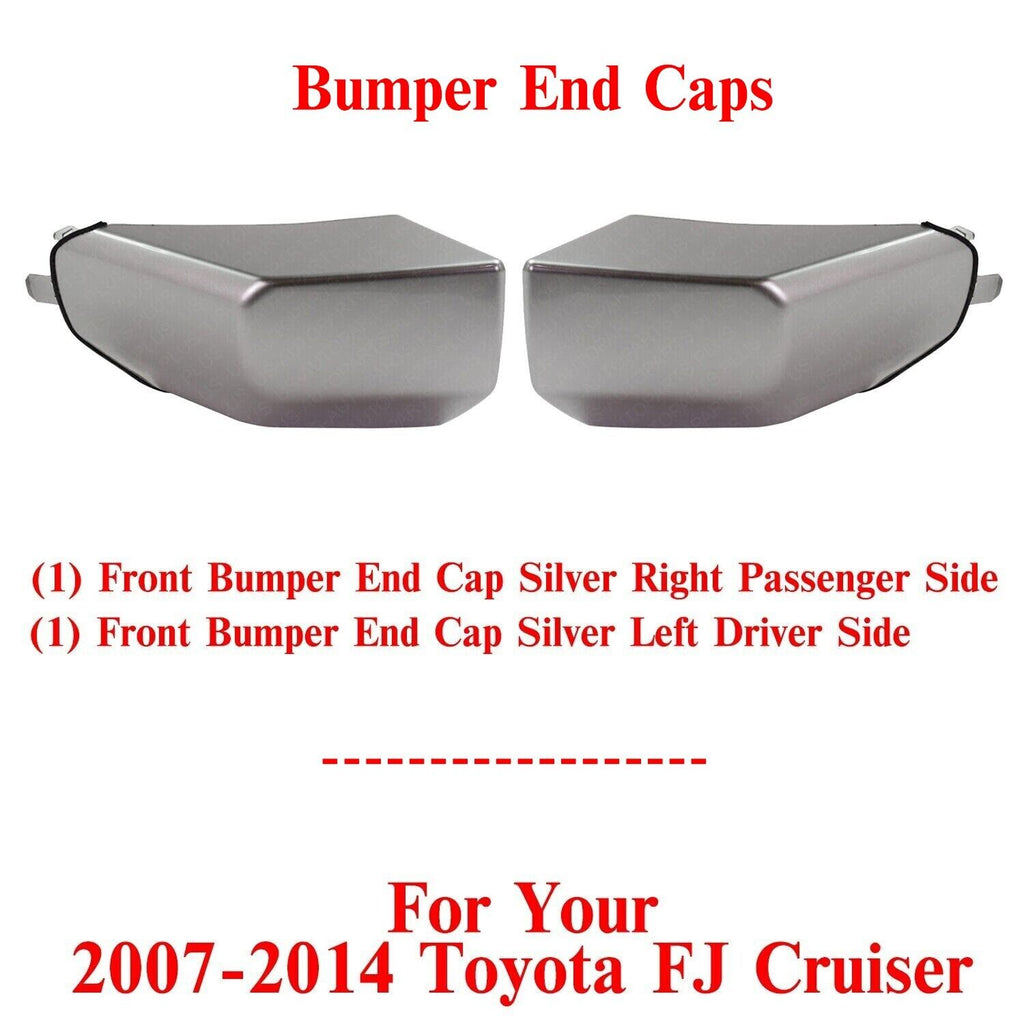 Front Bumper End Caps Silver Left & Right Side For 2007-2014 Toyota FJ Cruiser