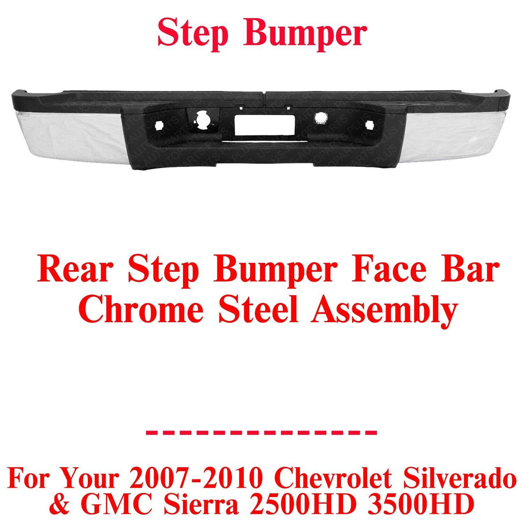 Rear Step Bumper Chrome Assembly For 2007-2010 Silverado & Sierra 2500HD 3500HD