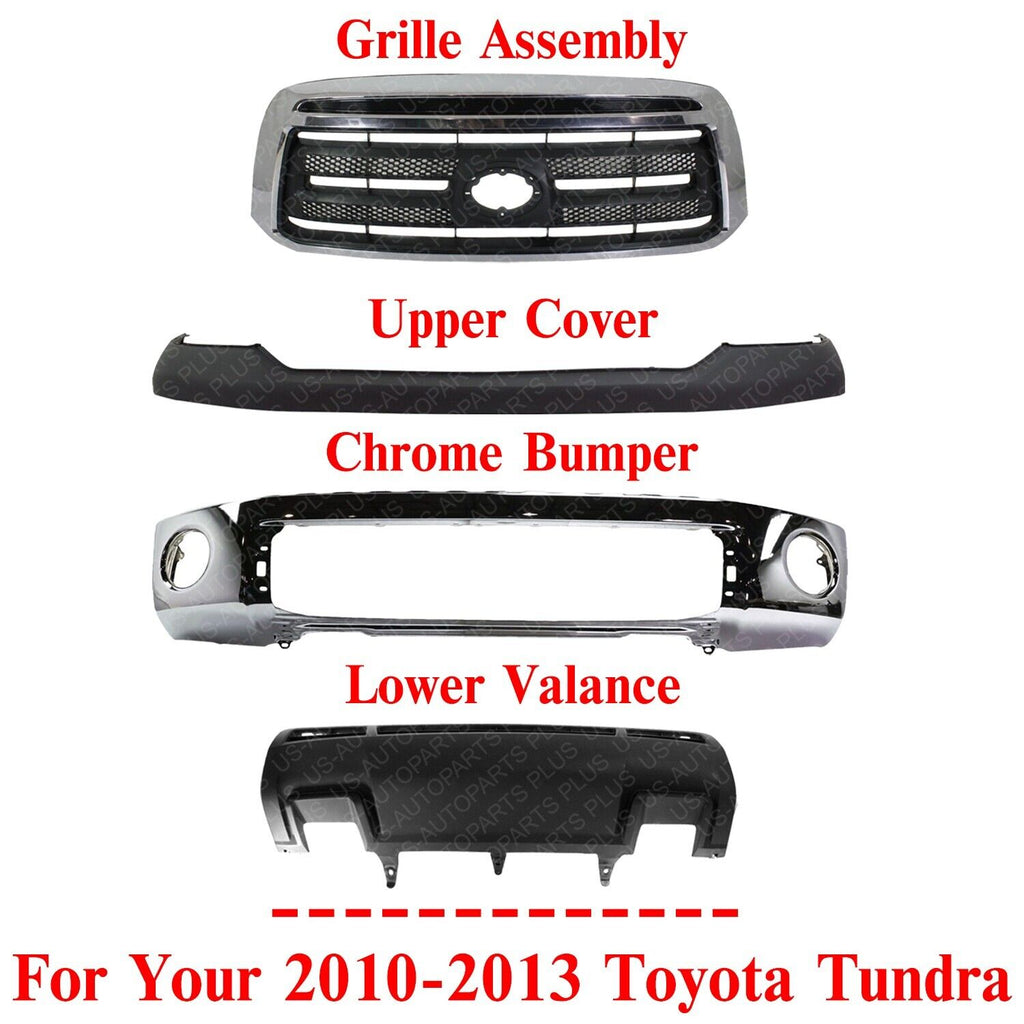 Front Bumper Chrome Steel Kit + Grille Assembly For 2007-2013 Toyota Tundra Base