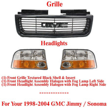 Load image into Gallery viewer, Grille Textured Black + Headlights RH &amp; LH Side For 1998-2004 GMC Jimmy / Sonoma