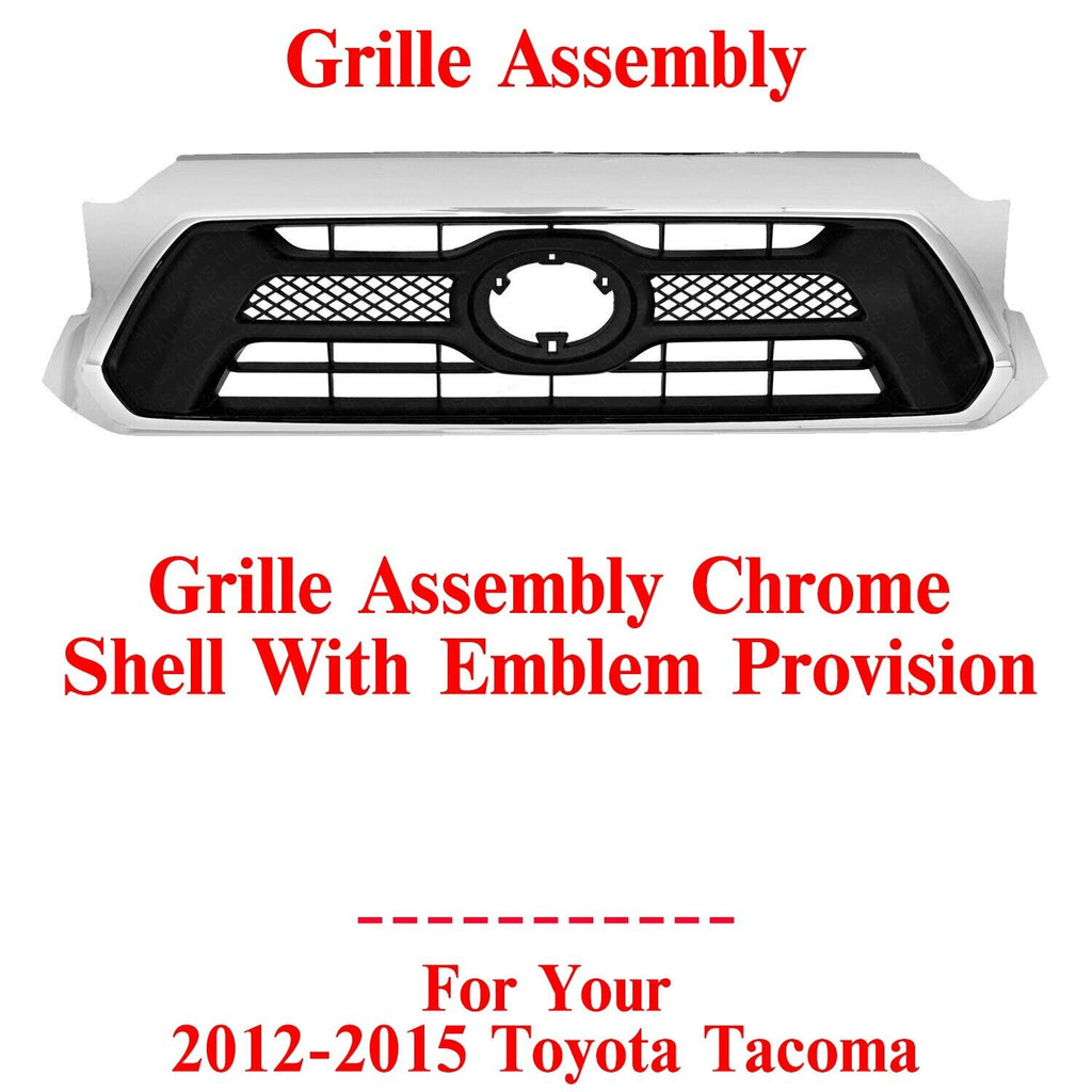 Grille Assembly Chrome Shell With Emblem Provision For 2012 - 2015 Toyota Tacoma