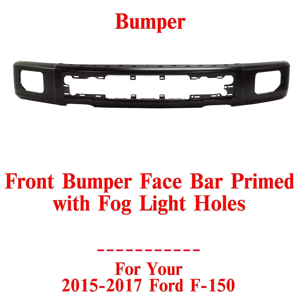 Front Bumper Face Bar Primed Steel with Fog Light Holes For 2015-2017 Ford F-150