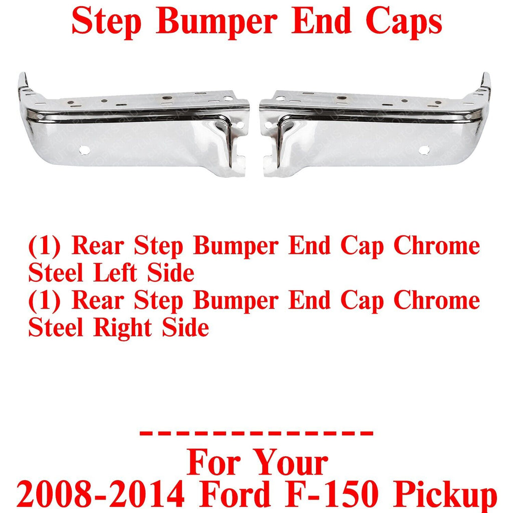 Rear Step Bumper End Caps Chrome Steel Left&Right Side For 2008-2014 Ford F-150