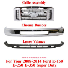 Load image into Gallery viewer, Front Bumper Chrome + Valance +Grille For 2008-2014 Ford E-150 E-250 E-350 E-450